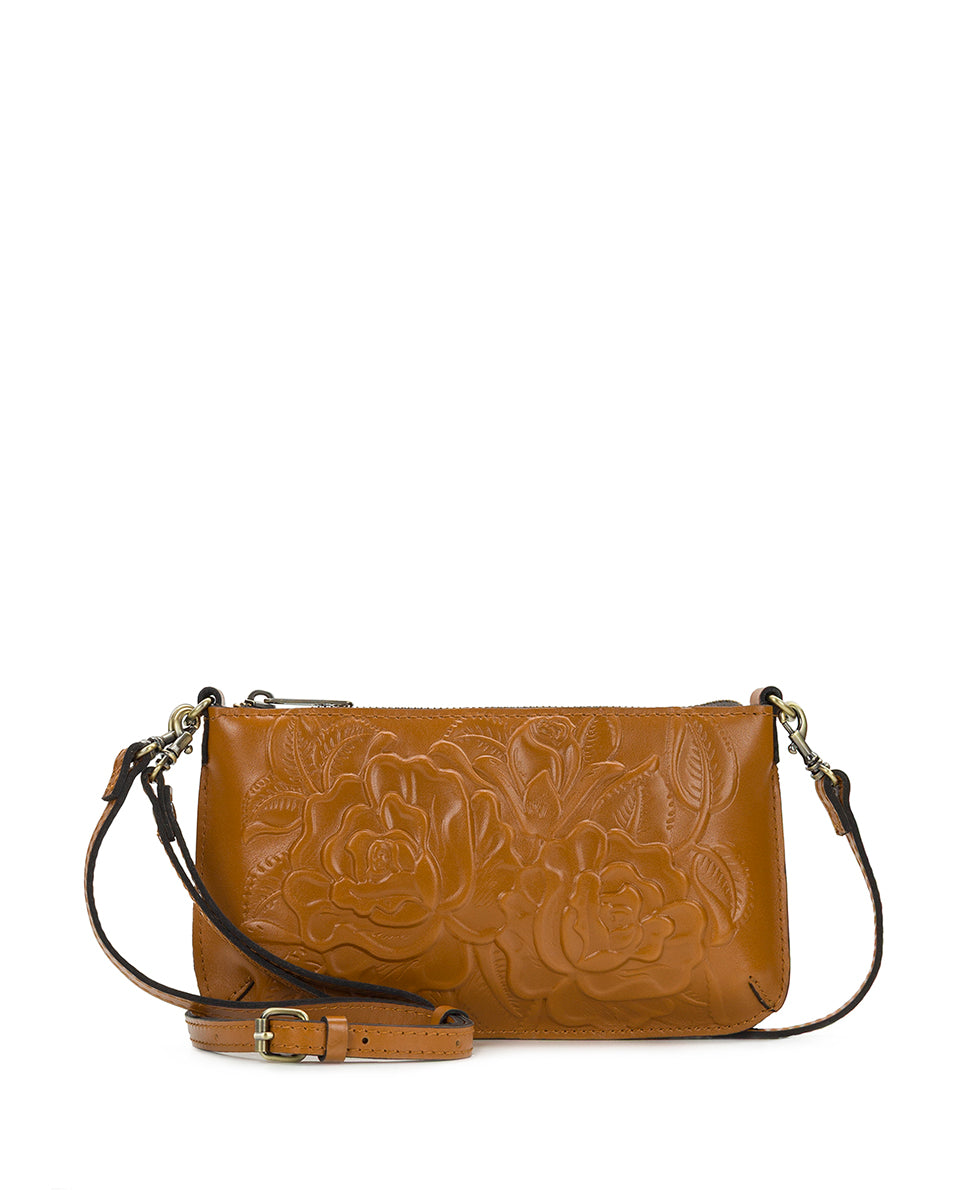 Laurina Wristlet Crossbody - Vintage Veg Tan Rose Tooled