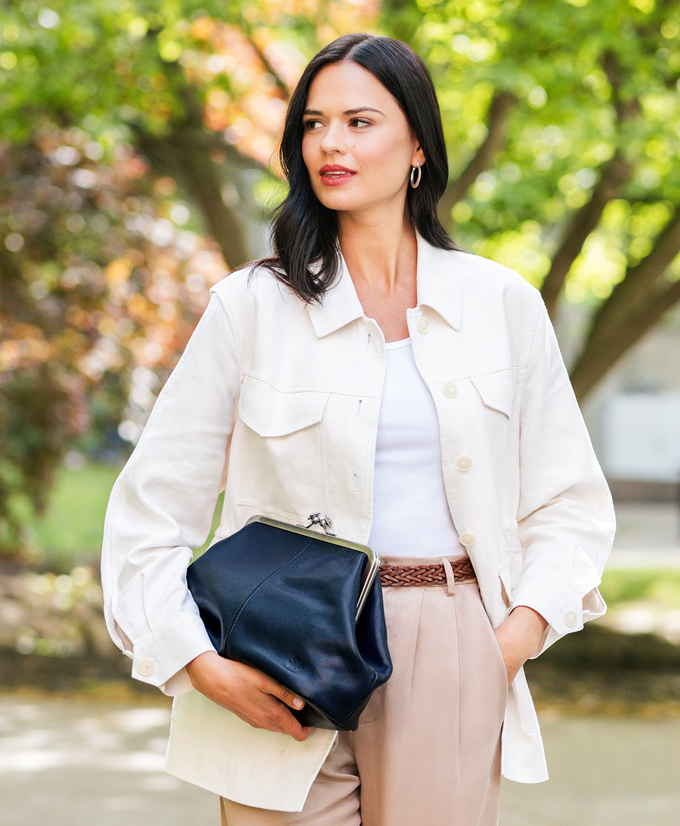 Female - Sofia Frame Bag - Rugged Natural Grain Leather - black - by Patricia Nash - View 14 of 25