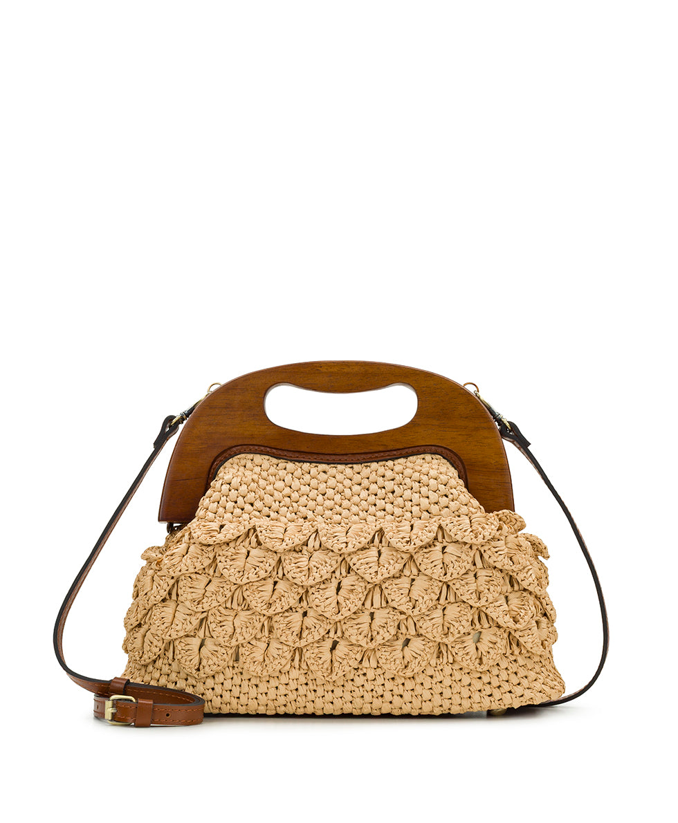 Sandrine Wooden Frame Crossbody - Scalloped Raffia – Patricia Nash