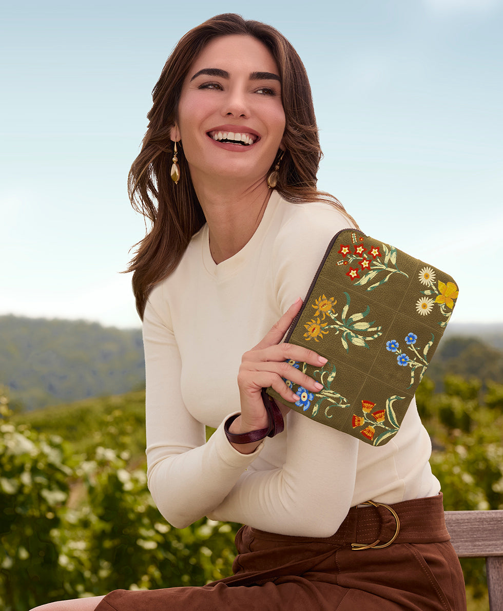 Female - Cassini Wristlet - Tuscan Fields Embroidery - khaki - by Patricia Nash - View 4 of 4