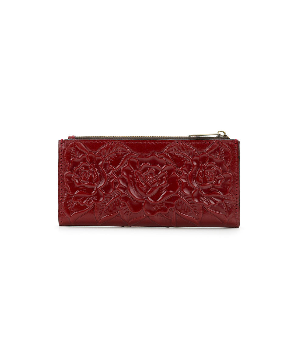 Floral Tooled Leather Red & Cream Wool outlet Inset Carryall Wallet