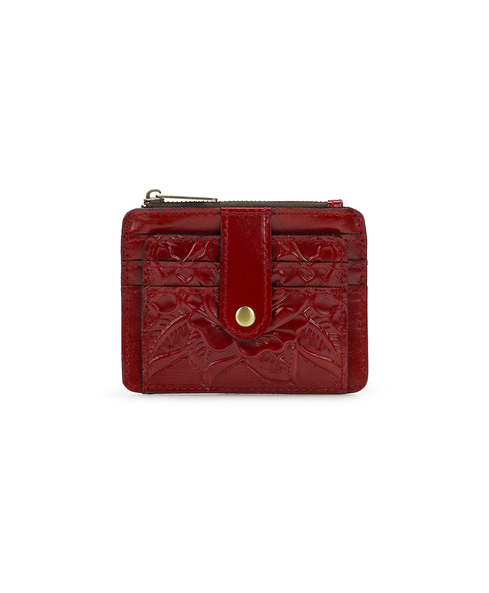 LEATHER CARDHOLDER WITH CHAIN LINK STRAP in red