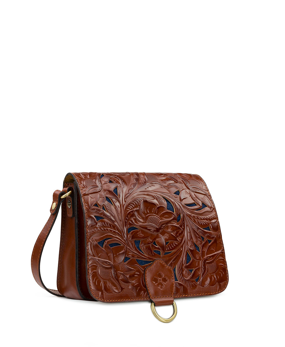 Patricia deals Nash Cecina Flap Cinnamon Leather Tooled Crossbody Brown