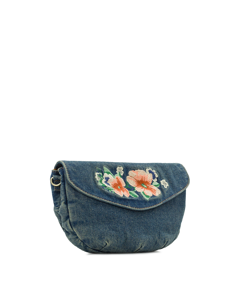 Healey Pouch Bag - Apricot Blossoms Denim Embroidery