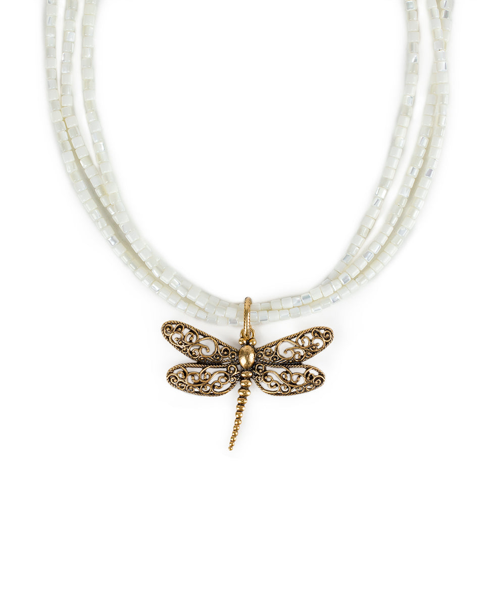 Dragonfly Pendant - Filigree & Flowers - Patricia Nash