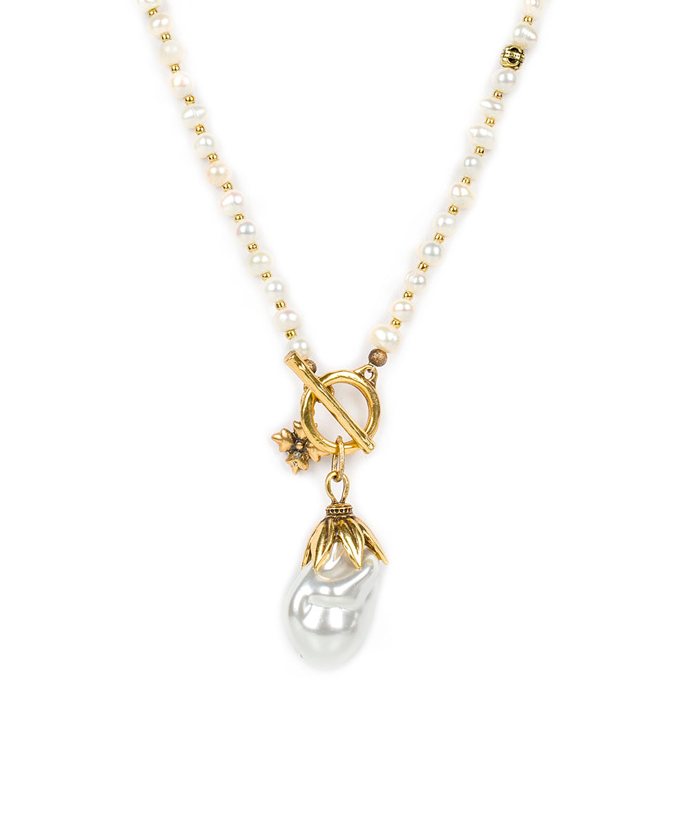 Pearl Drop Adjustable Necklace - Autumn Pearl Collection - antique gold - by Patricia Nash - View 1 of 5