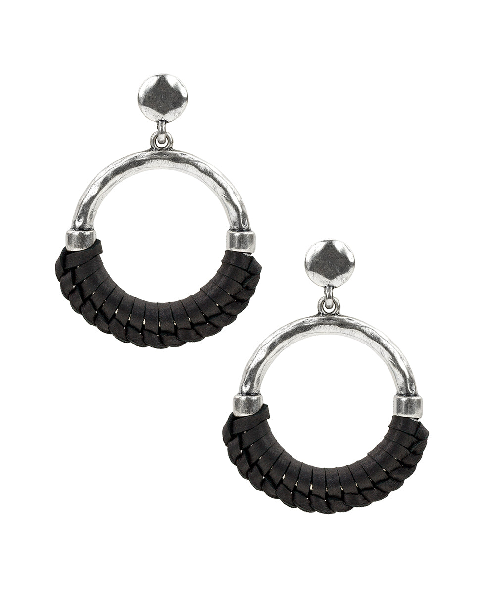 Margaux Doorknocker Earrings - Wrapped Leather - black - by Patricia Nash - View 1 of 16
