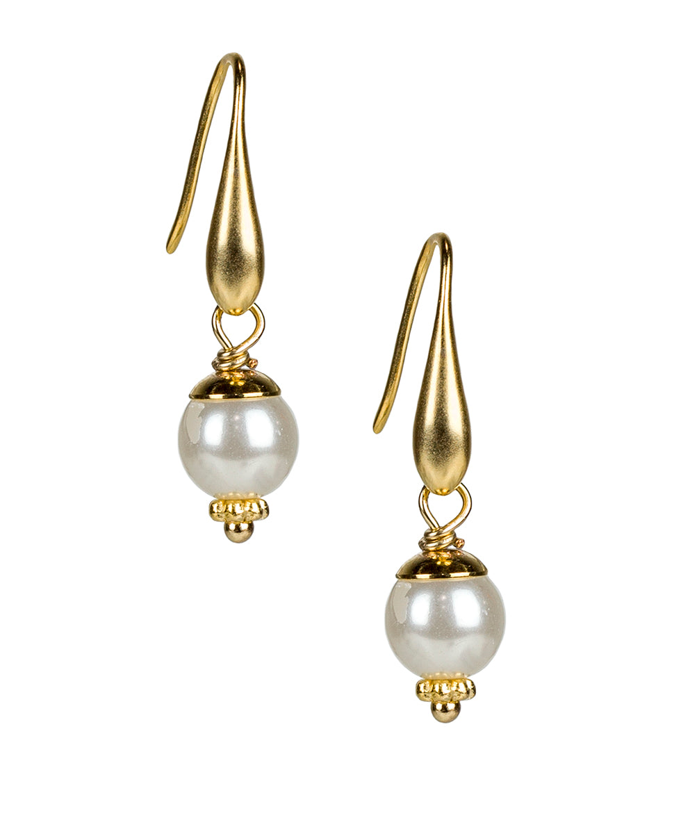 Pearl Drop Wire Earrings - Not So Basics - egyptian gold - by Patricia Nash - View 1 of 2