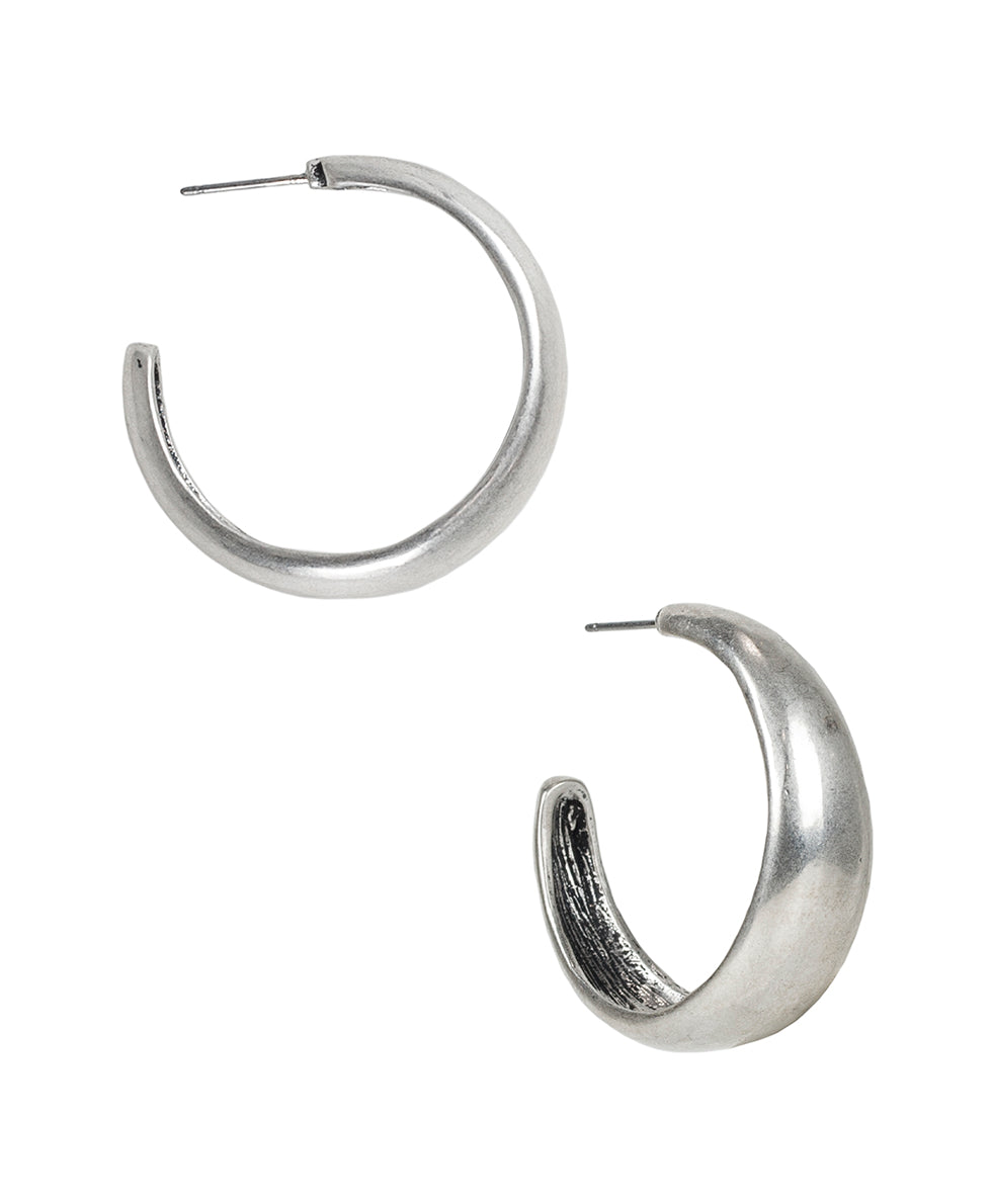 Wide Hammered Hoop Earrings - Not So Basics - silver ox - by Patricia Nash - View 1 of 6
