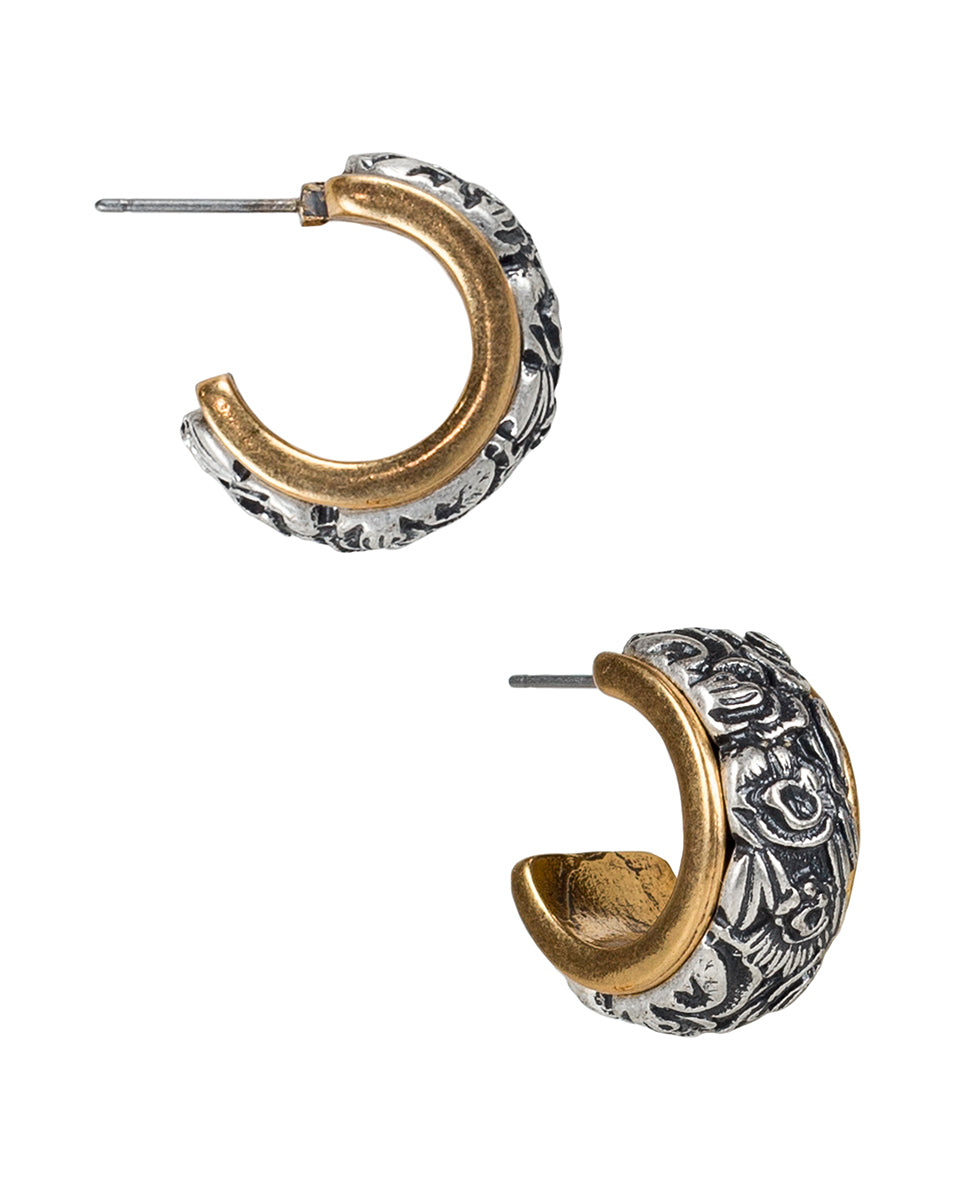 Two Tone Tooled Hoop  - Not So Basics - egyptian gold / silver ox - by Patricia Nash - View 1 of 2