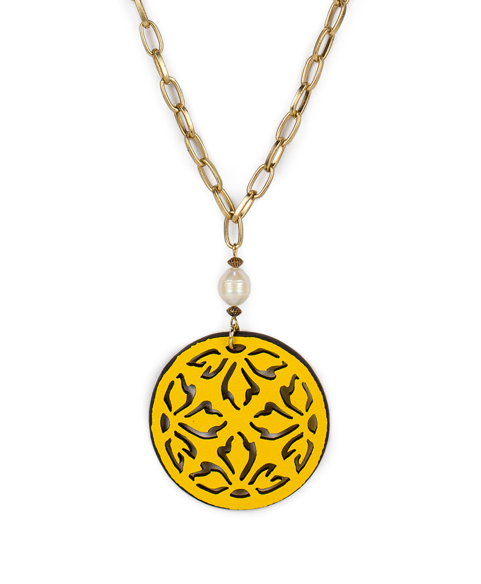 Orianna Long Pendant Necklace - Leather Lace - new yellow - by Patricia Nash - View 1 of 4