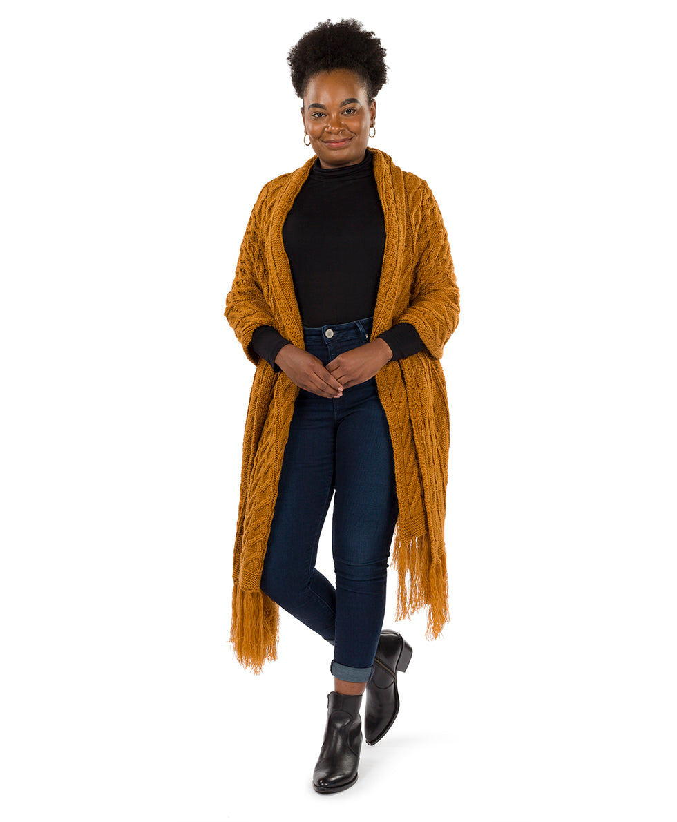 Oversize Cable Knit Scarf - Fringed - camel - by Patricia Nash - View 1 of 30