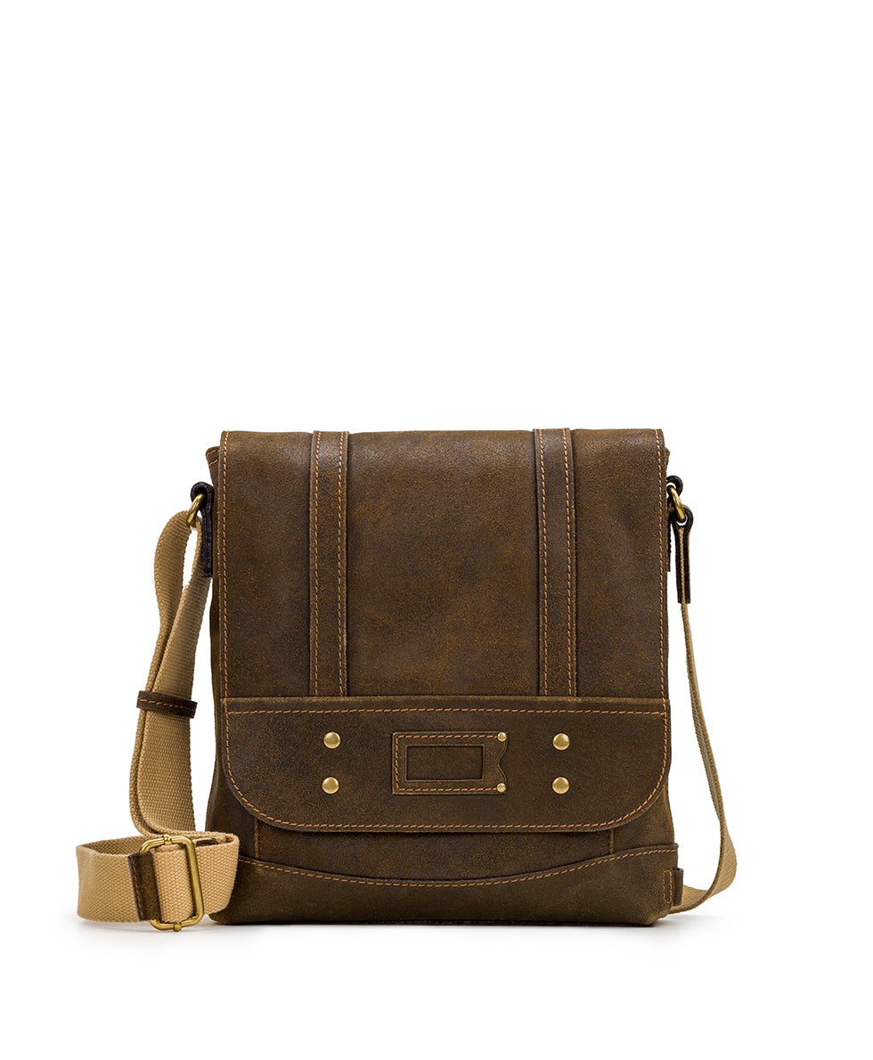 North/South Messenger Bag - Moto Leather - brown - by Patricia Nash - View 1 of 4