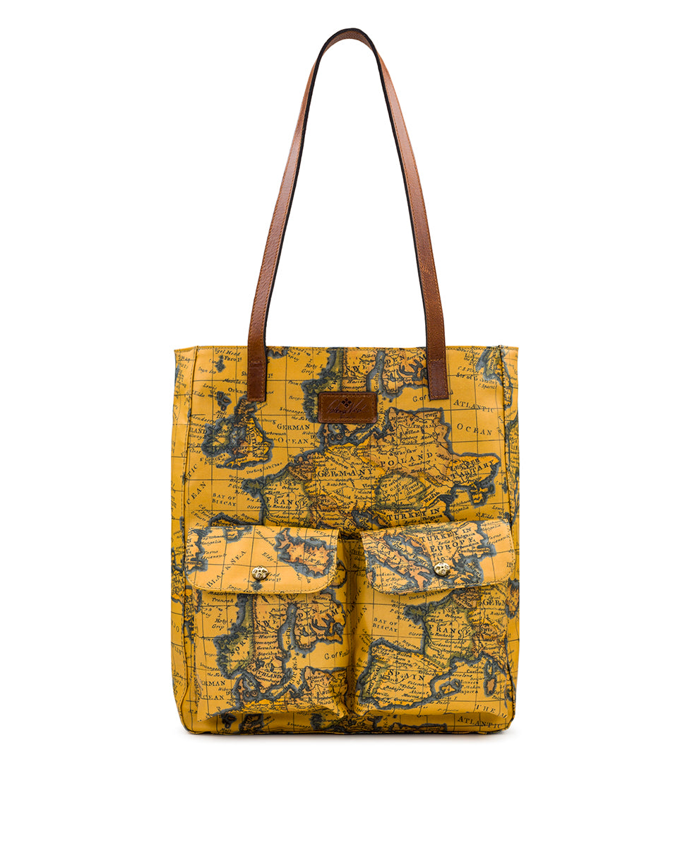 Alina Tote - Patina Coated Linen Canvas — European Map Print - european map - by Patricia Nash - View 1 of 5