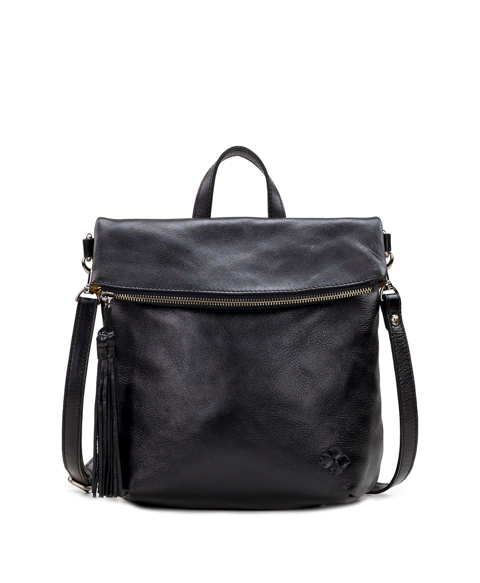 black leather fold over backpack Luzille Backpack