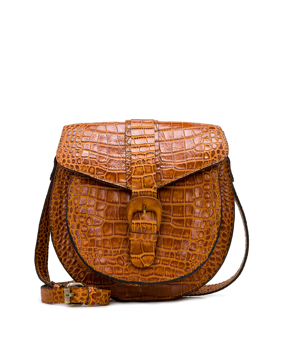 Crocodile Embossed Saddle Bag, Stitch Detail Metal Decor Flap Crossbody Bag,  Vintage Flap With Zipper