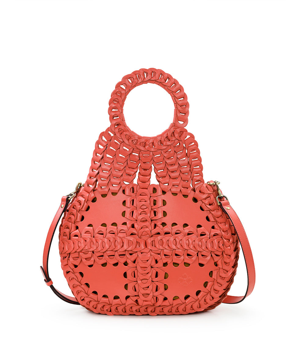 Pisticci Flapover Crossbody Bag Chainlink Leather Coral