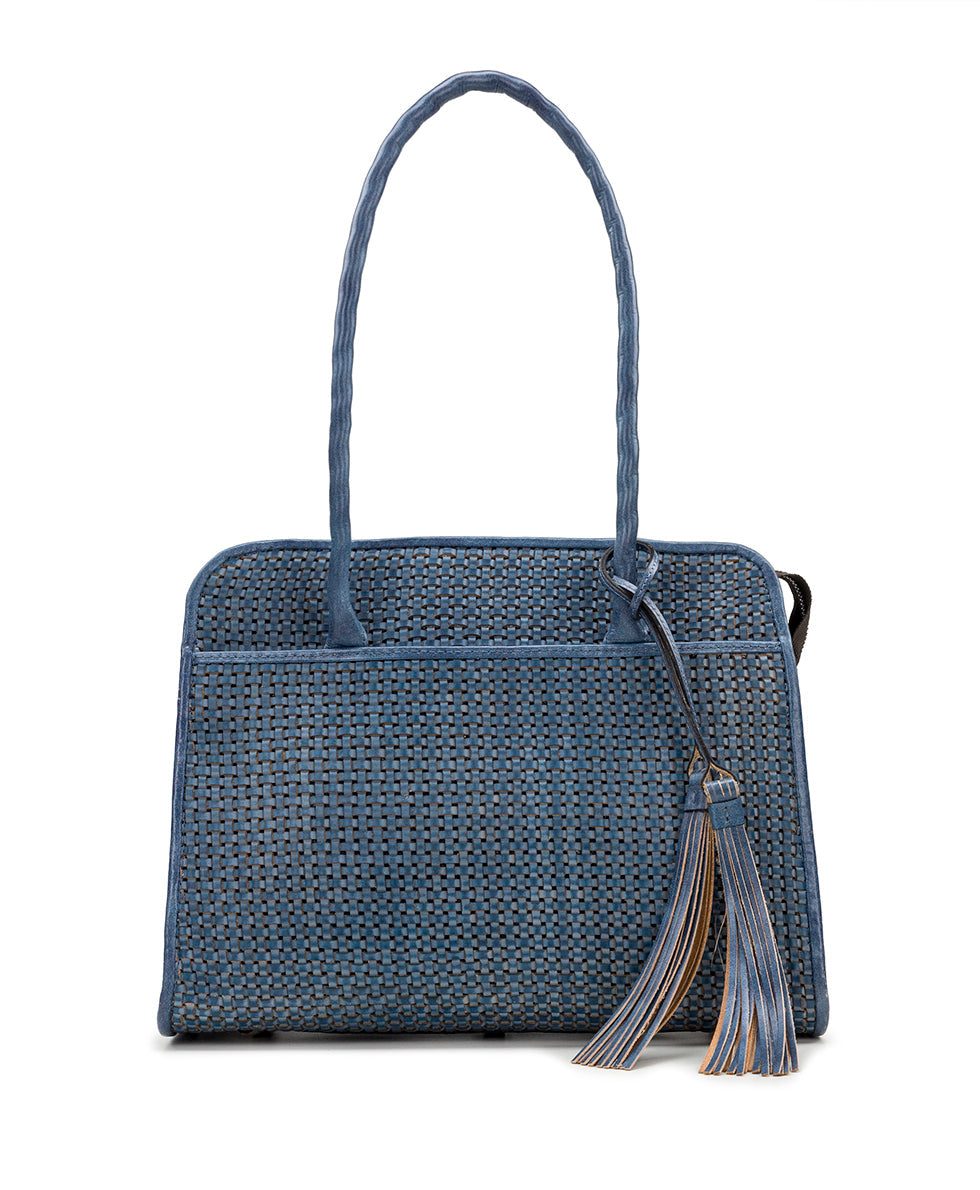 Paris Large Satchel Woven Leather Safflower Blue Patricia Nash