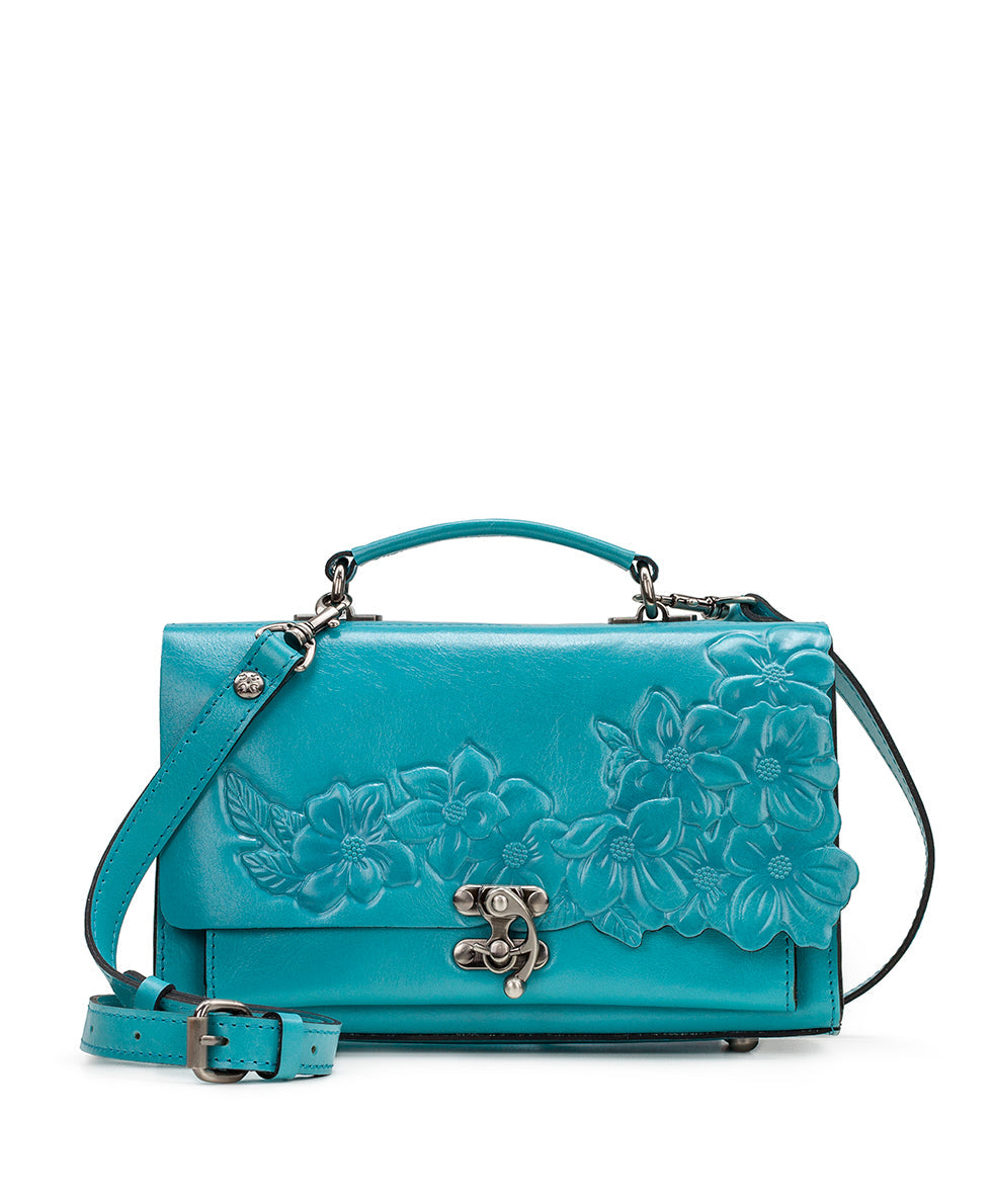 Charonne Satchel Hand Cut Tooled Blue Grass Patricia Nash