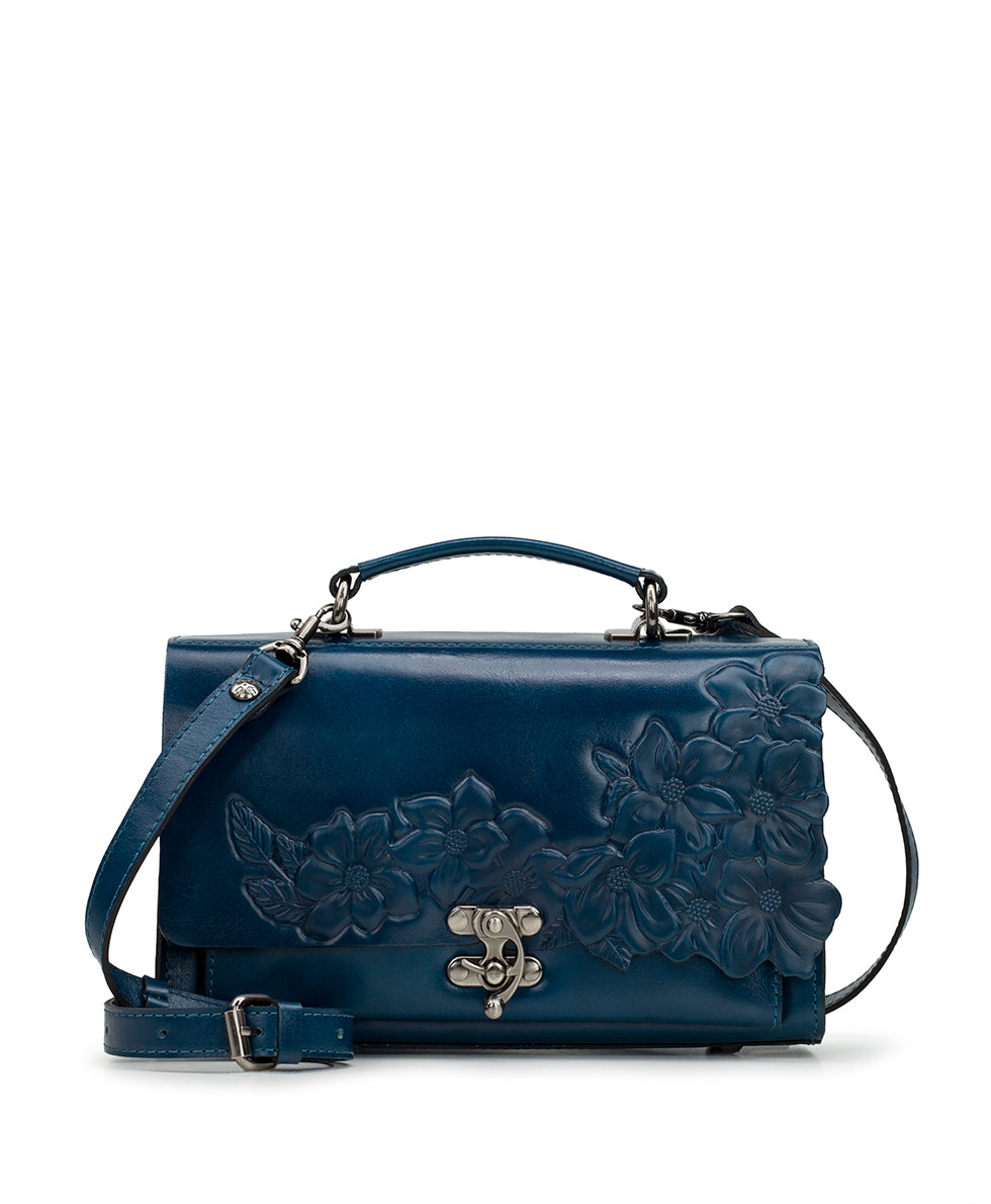 Charonne Satchel Hand Cut Tooled Caribbean Blue