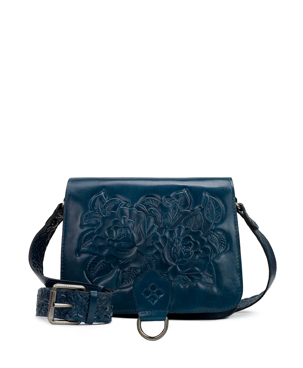 Navy Blue Italian leather camera style crossbody bag with wide