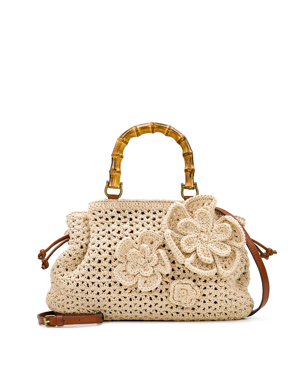 Vintage Brown and white crocheted leather handbag, Vintage Handbag