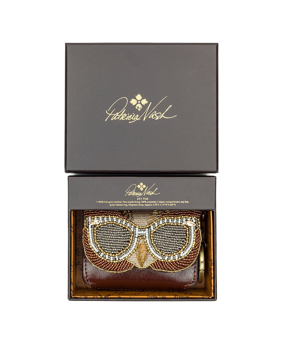 Mini Torri Gift Box - Owl Beading and Embroidery - british tan - by Patricia Nash - View 1 of 4