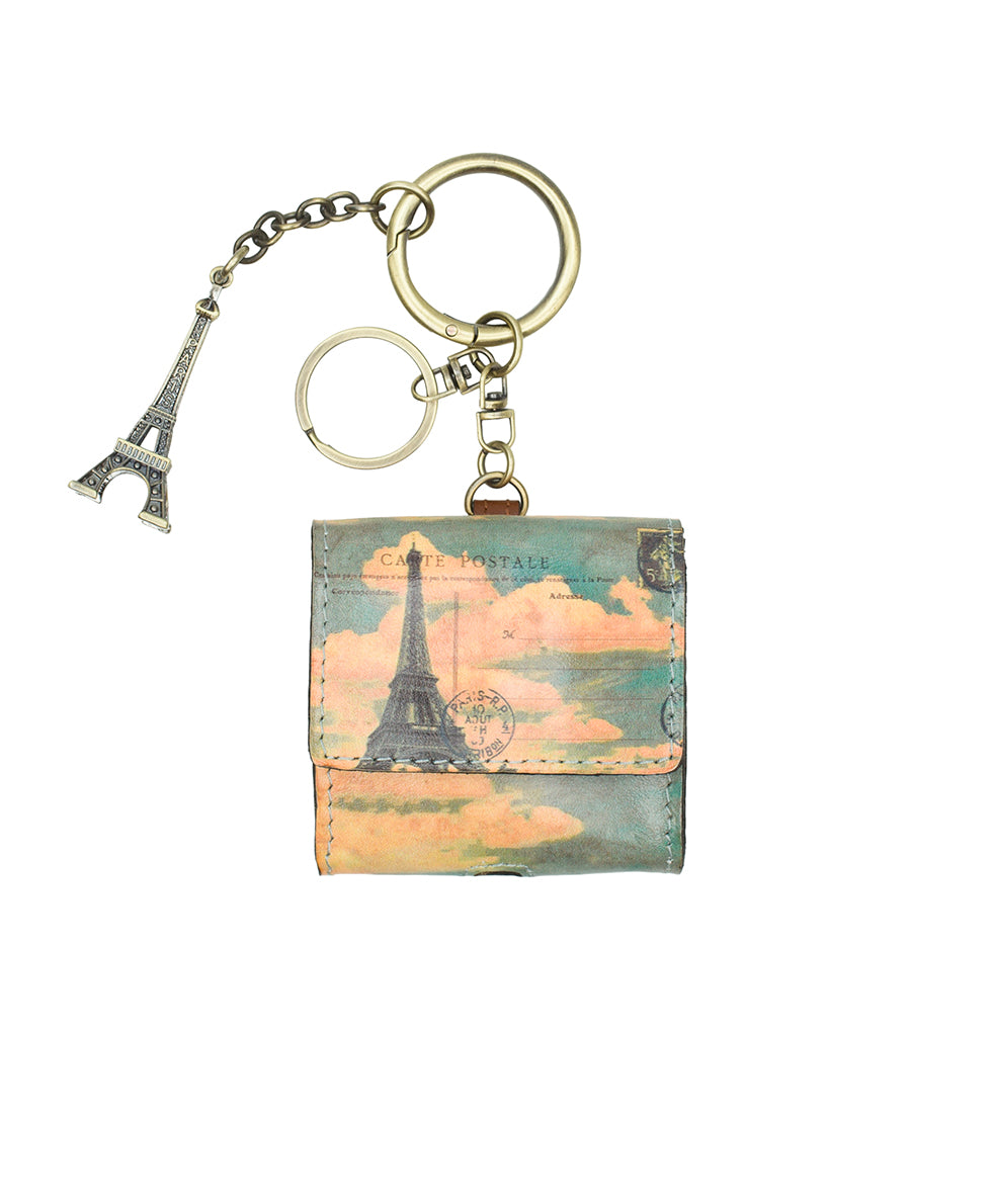Female - Livigno Air Pod Case with Eiffel Tower Charm - Paris Postcard - paris postcard - by Patricia Nash - View 1 of 4
