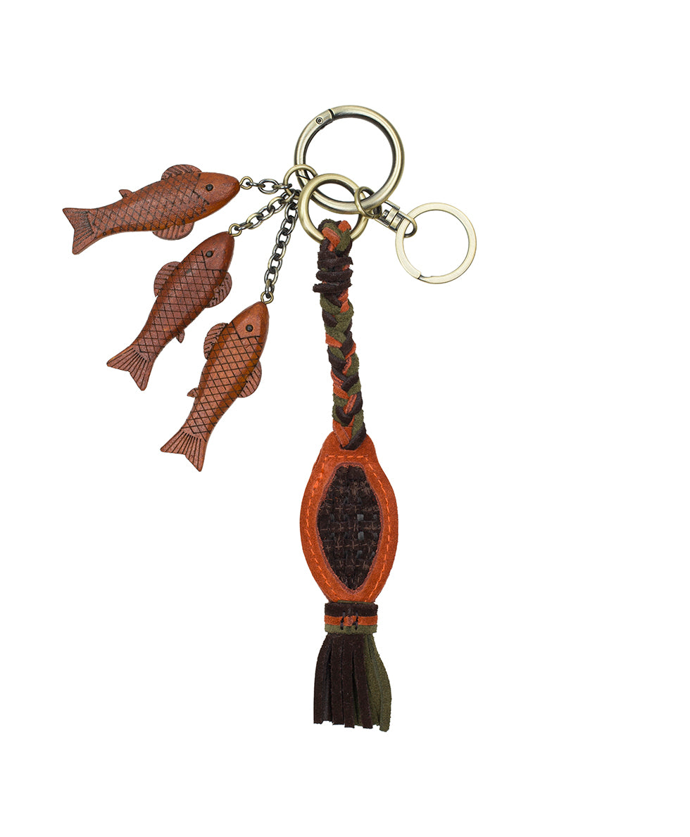 Female - 3 Wood Nordic Fish with Net Tassel | Bag Charms | Ochre, Chocolate, Olive - ochre, chocolate, olive - by Patricia Nash - View 2 of 3