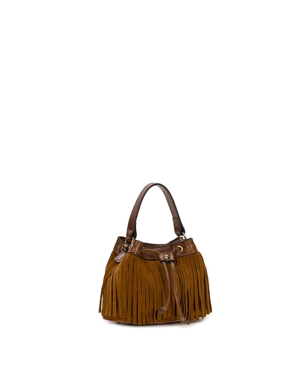 Female - Mini Elisa Chain Crossbody | Suede Leather | Cognac - cognac - by Patricia Nash - View 3 of 4