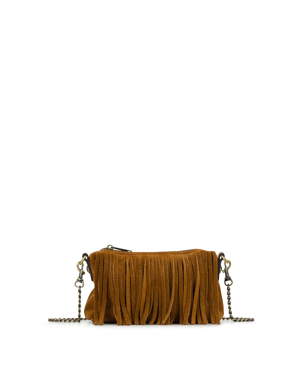 Female - Mini Kolena Chain Crossbody | Suede and Fringe | Cognac - cognac - by Patricia Nash - View 1 of 4