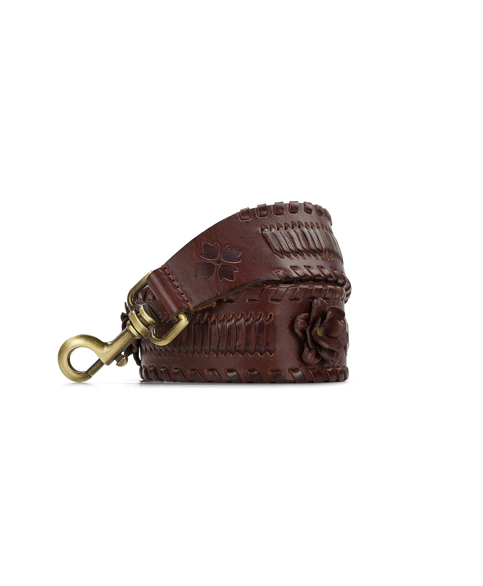 Female - Floral Branded Strap | Vintage Distressed  | Cognac - cognac - by Patricia Nash - View 2 of 4