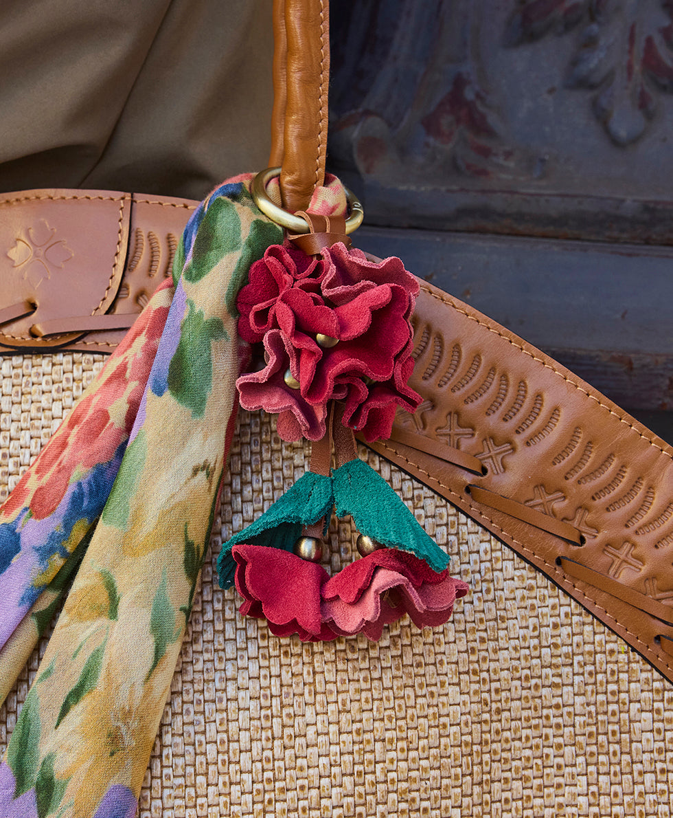 Female - Suede Hydrangea Bag Charm - petal pink/strawberry/spruce - by Patricia Nash - View 4 of 4