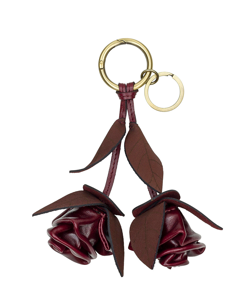 Female - Laced Rose Bag Charm - Laser Lace Burnished Leather - oxblood - by Patricia Nash - View 1 of 3