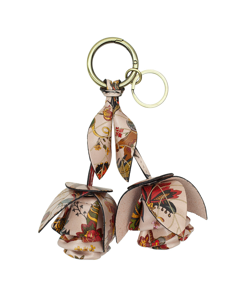 Female - Laced Rose Key Fob | Danish Floral Tapestry  | Danish Floral Tapestry - antique gold - by Patricia Nash - View 1 of 4