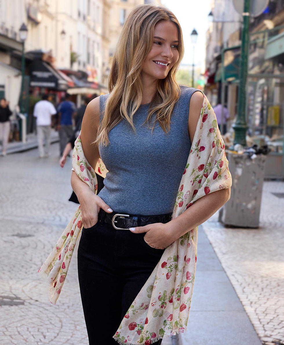 Female - Scarf - Parisian Strawberries - parchment strawberry - by Patricia Nash - View 8 of 12