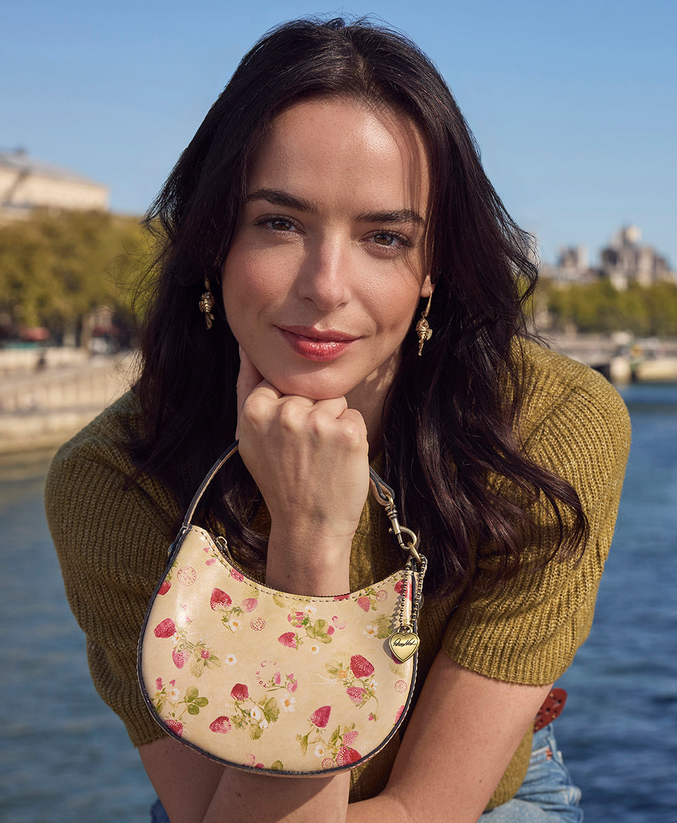 Female - Mini Morgana with Heart Charm - Parisian Strawberry Print - parchment strawberry - by Patricia Nash - View 4 of 5