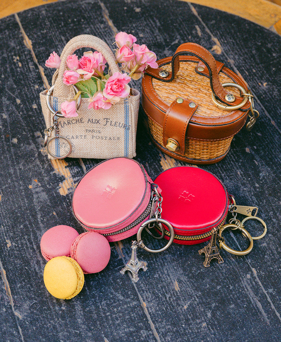 Macaroon Zip Around Bag Charm - Vintage Distressed Leather