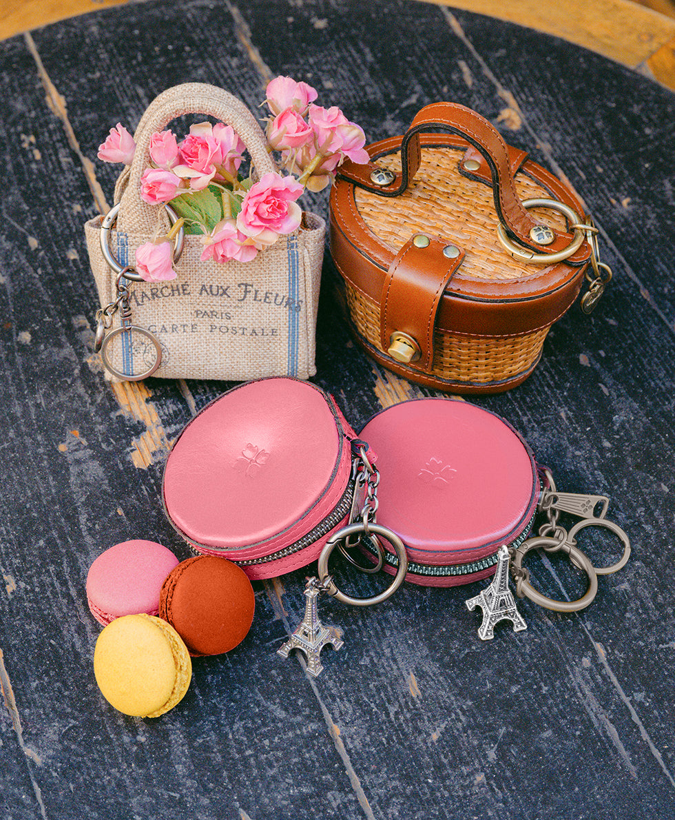 Macaroon Zip Around Bag Charm - Vintage Distressed Leather