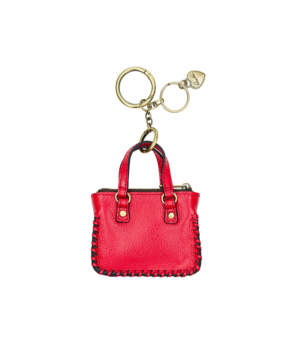 Female - Micro Brenna Bag Charm - Rugged Natural Grain Leather - strawberry - by Patricia Nash - View 2 of 4