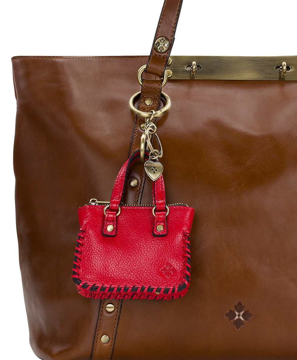 Female - Micro Brenna Bag Charm - Rugged Natural Grain Leather - strawberry - by Patricia Nash - View 4 of 4