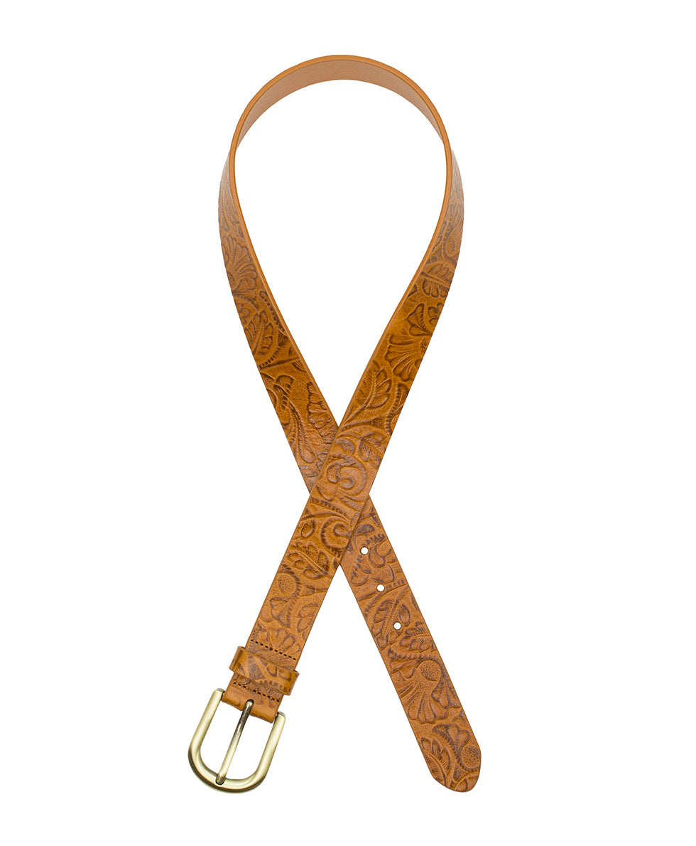 Female - Vietri Belt | Brazilian Supple Tooled | Light Tan - by Patricia Nash - View 2 of 4