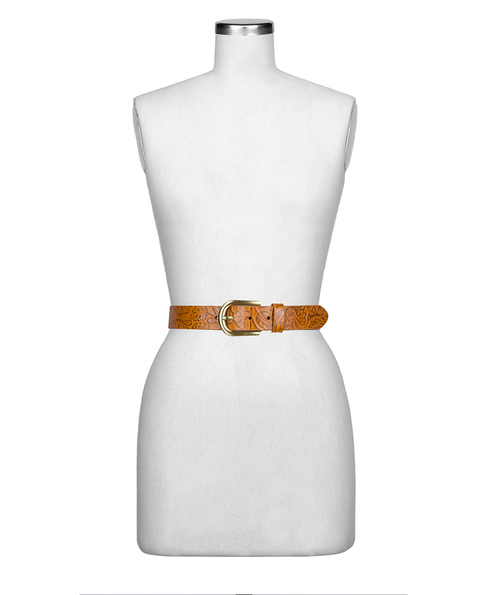 Female - Vietri Belt | Brazilian Supple Tooled | Light Tan - by Patricia Nash - View 3 of 4