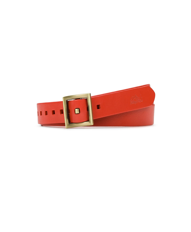 Huxton Square Buckle Belt - Handcut Tooled - Bright Coral