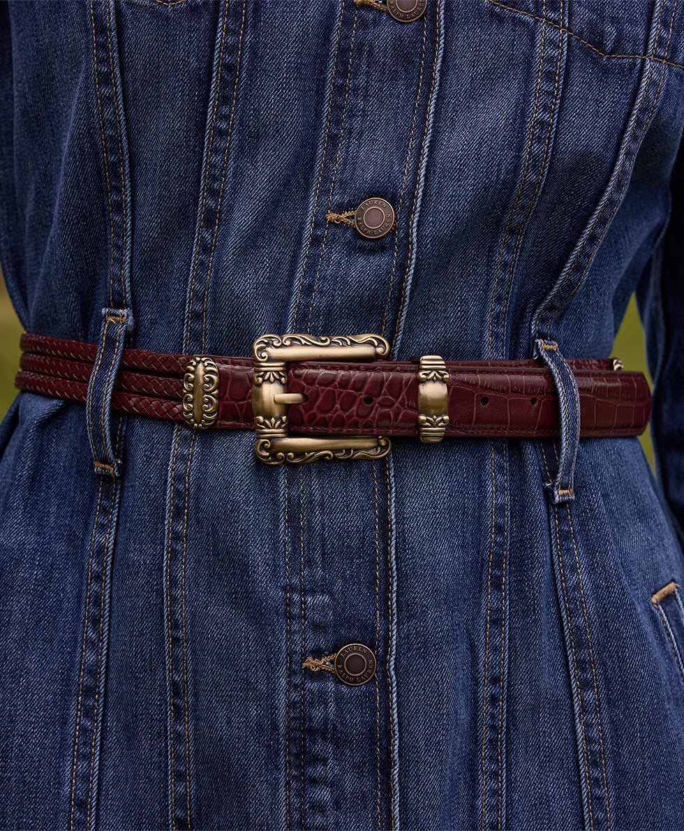 Female - Barni Belt - Vintage Distressed Croc Leather ‑ Oxblood - by Patricia Nash - View 4 of 4