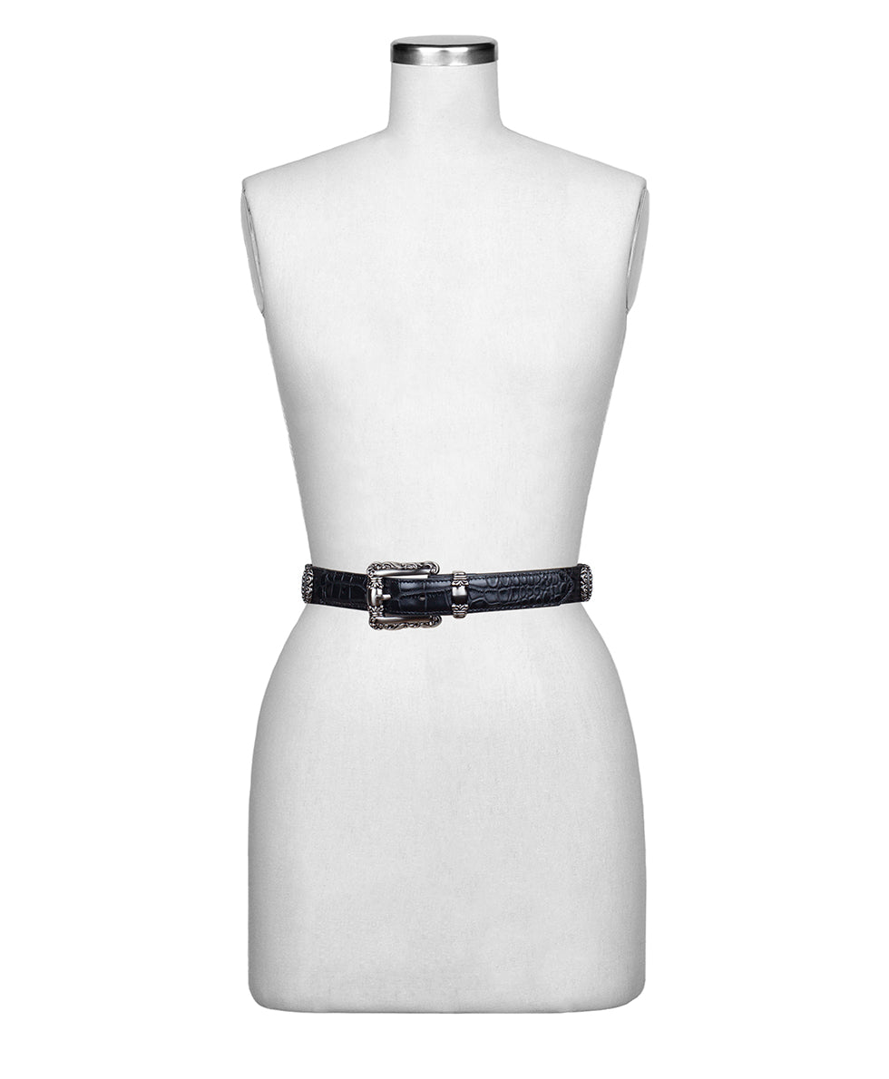 Female - Barni Belt - Vintage Distressed Croc Leather ‑ Black - by Patricia Nash - View 3 of 3