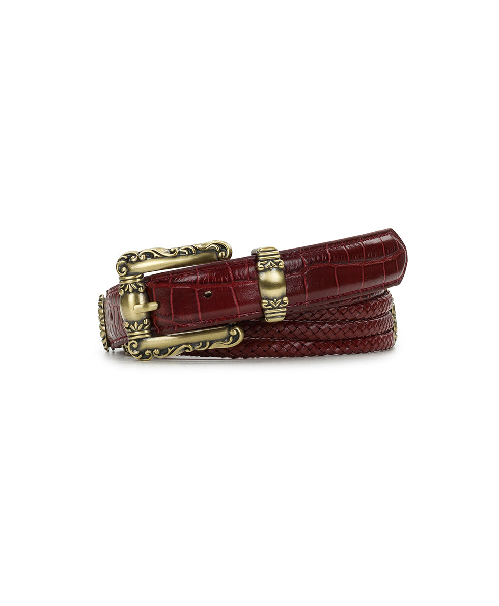 Female - Barni Belt - Vintage Distressed Croc Leather ‑ Oxblood - by Patricia Nash - View 1 of 3