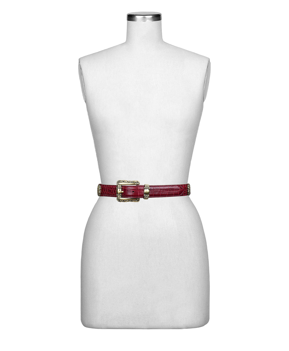 Female - Barni Belt - Vintage Distressed Croc Leather ‑ Oxblood - by Patricia Nash - View 3 of 3