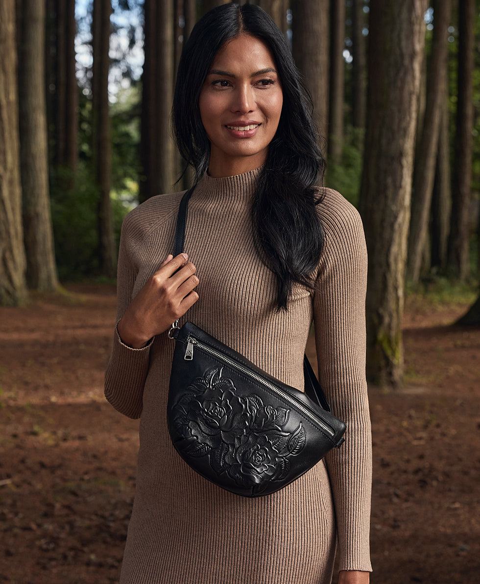 Female - Tinchi Belt Bag | Vattaro Rose Tooled | Black - black - by Patricia Nash - View 6 of 6