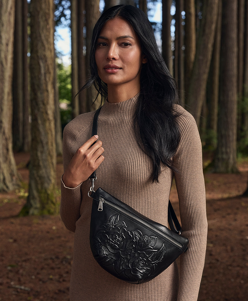 Female - Tinchi Belt Bag | Vattaro Rose Tooled | Black - black - by Patricia Nash - View 2 of 6